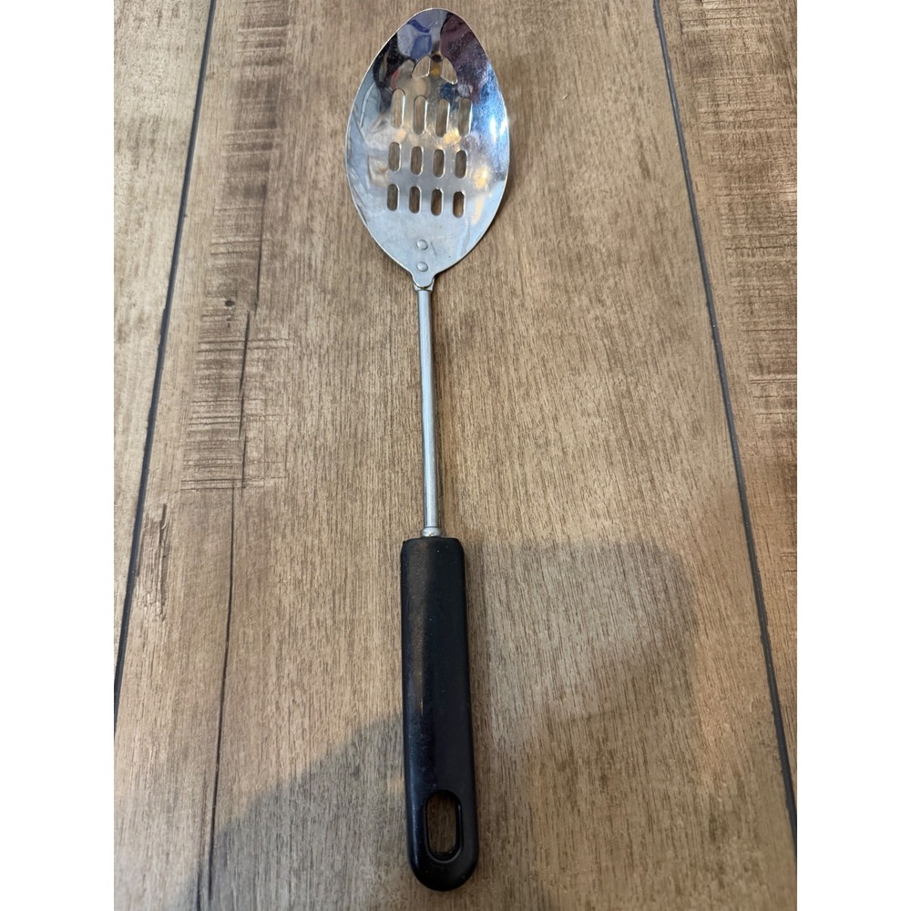 Stainless Steel Slotted Spoon with Black Handle Kitchen Serving Utensil